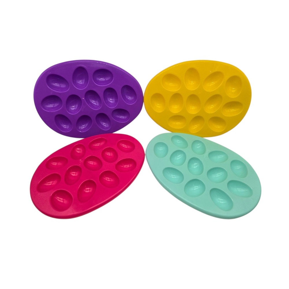 Deviled Egg Trays Set of 4 Multicolored Egg Shaped Serving Tray Easter Spring